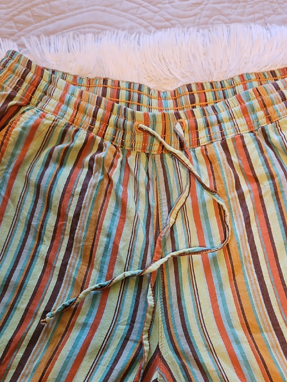 Free People Size P Striped Drawstring Women’s Shorts in Green and Brown - Picture 3 of 7